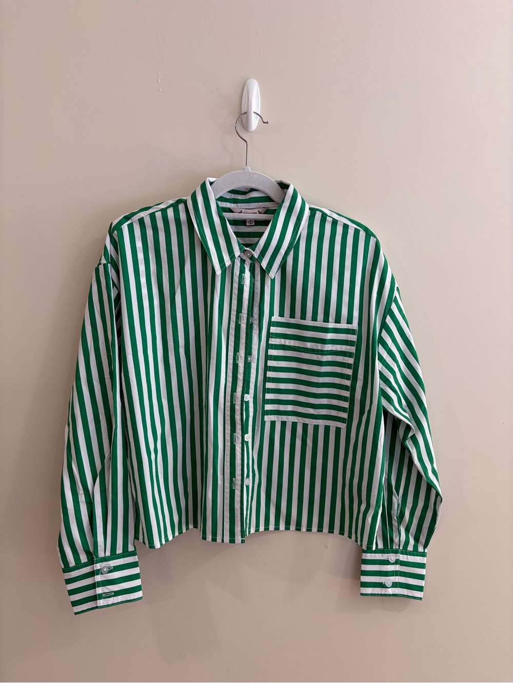 Nanette Lepore Green and White Striped Button-Down Shirt